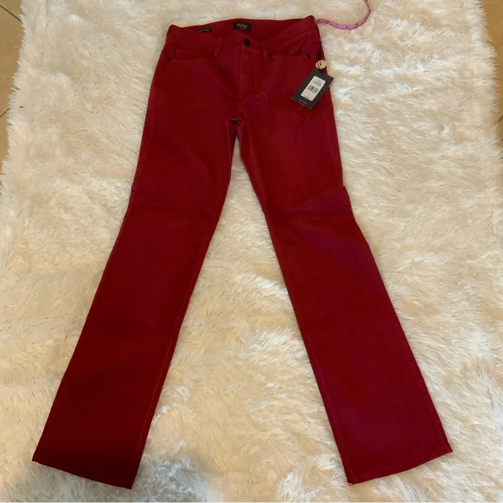 NYDJ Red Velvet Marilyn Straight Leg Velveteen Boysenberry Reactive Lift Tuck 2 - Picture 4 of 15
